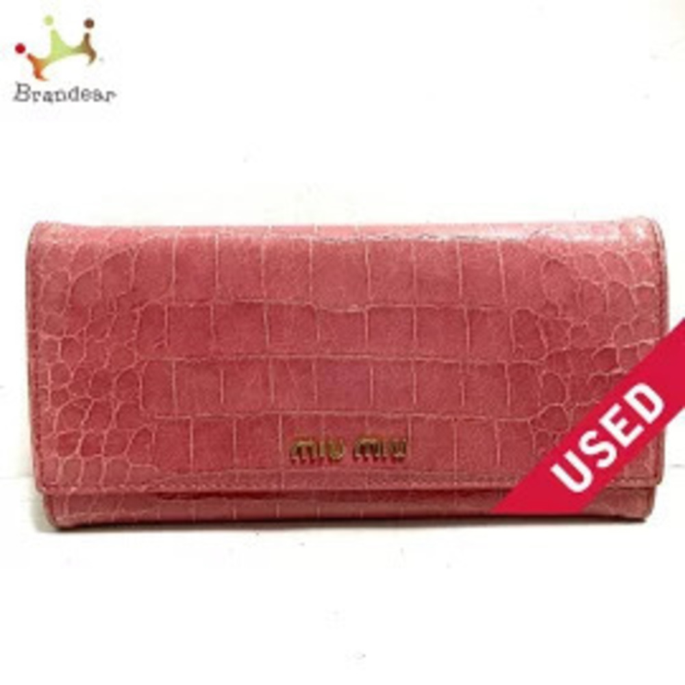 Miu Miu Long Wallet Embossed Pink Enamel Leather